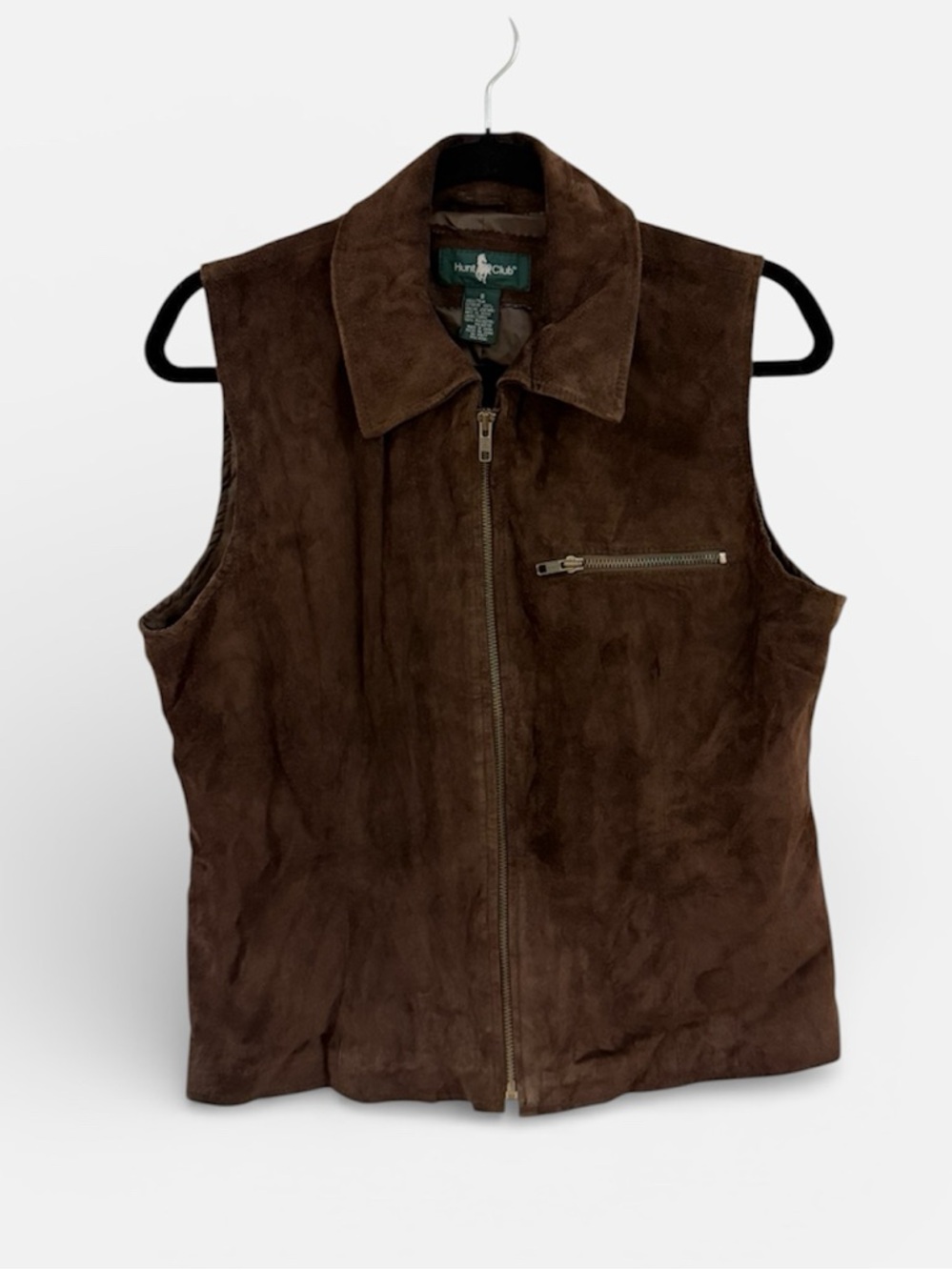 Hunt Club Genuine Leather Vest Brown Zip Front Western Vintage Women’s Size 8